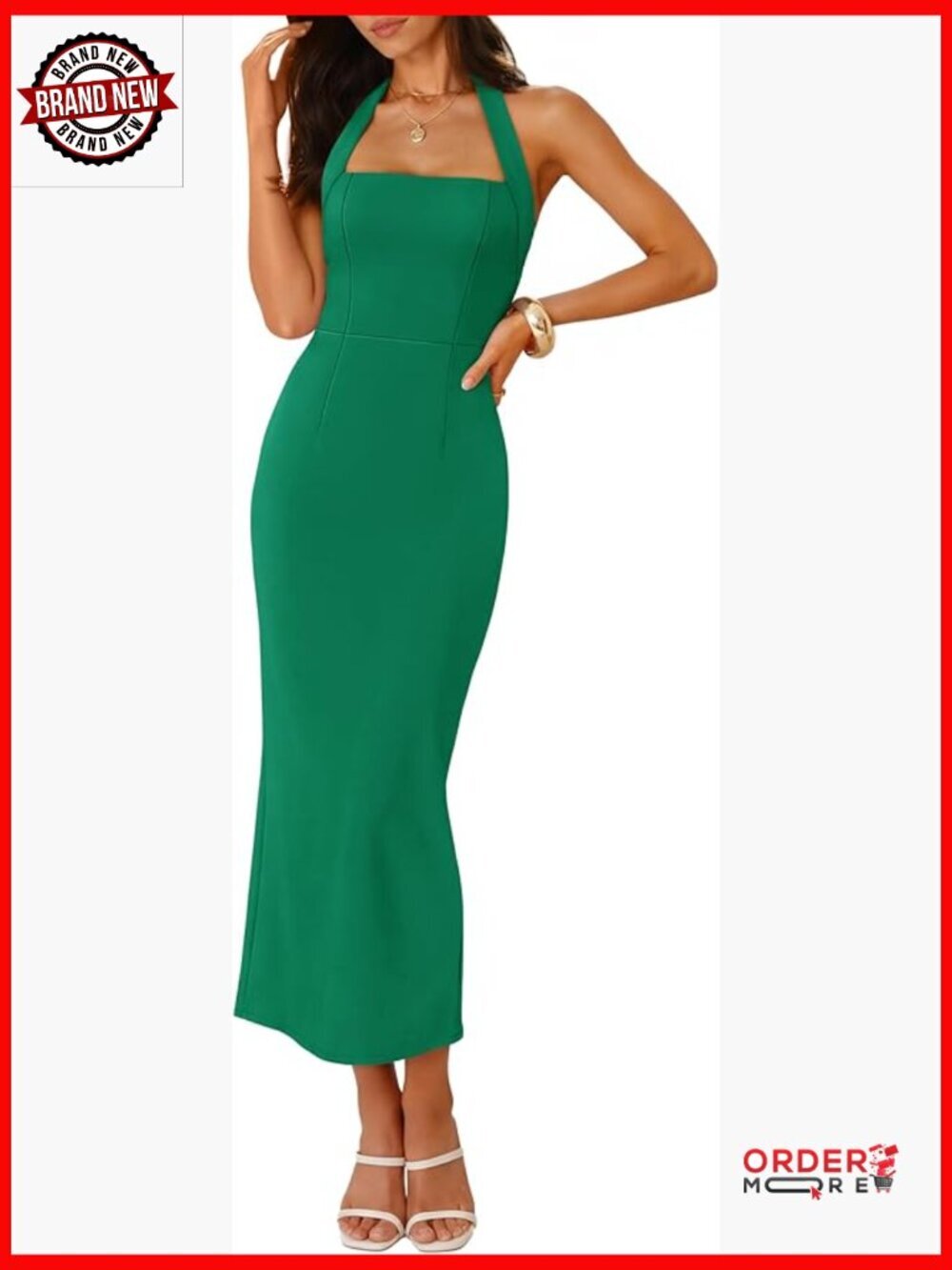Sleeveless Halter Neck Bodycon Midi Dress with Slit